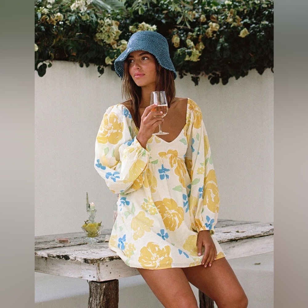 Sabo Skirt Yellow and Blue Floral Mini Dress